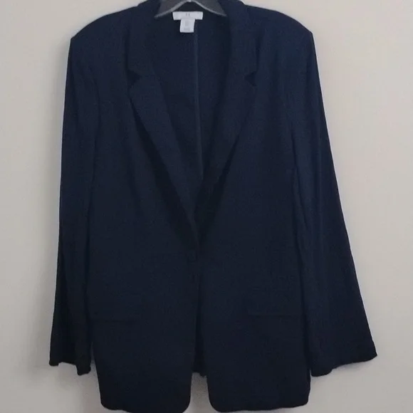 Halston Heritage Luxury Business Dark Acadamia Preppy Classic Dark Blue Blazer - Picture 8 of 16
